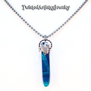 Sea Turtle and Blue Agate Shard Pendant Necklace